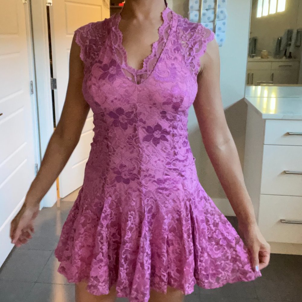 Lilac Pink  Lace Mini Dress